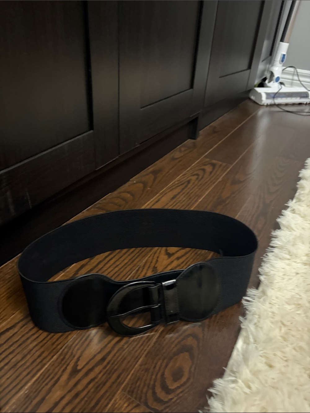 Stretch Elastic Wide Black Belt with Round Buckle